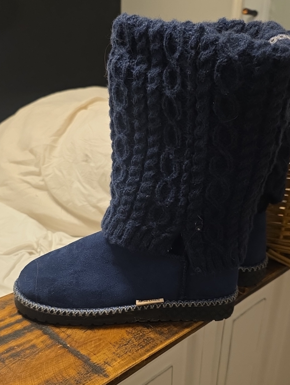 Muk Luks Navy Knit-Cuff Slip-On Bootie